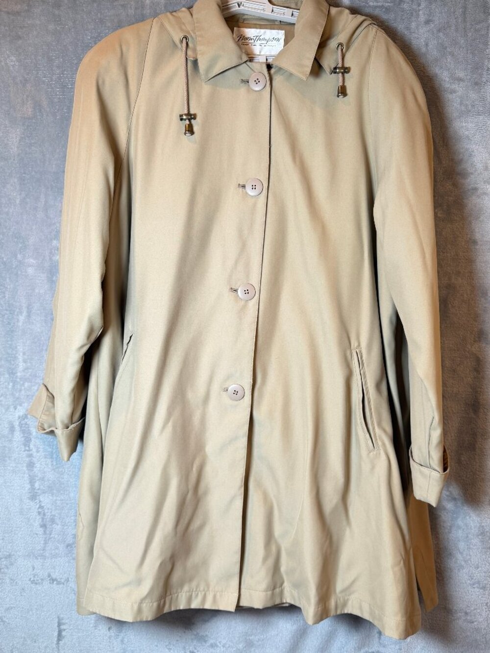Norm Thompson Beige Lightweight Hooded Trench Coat